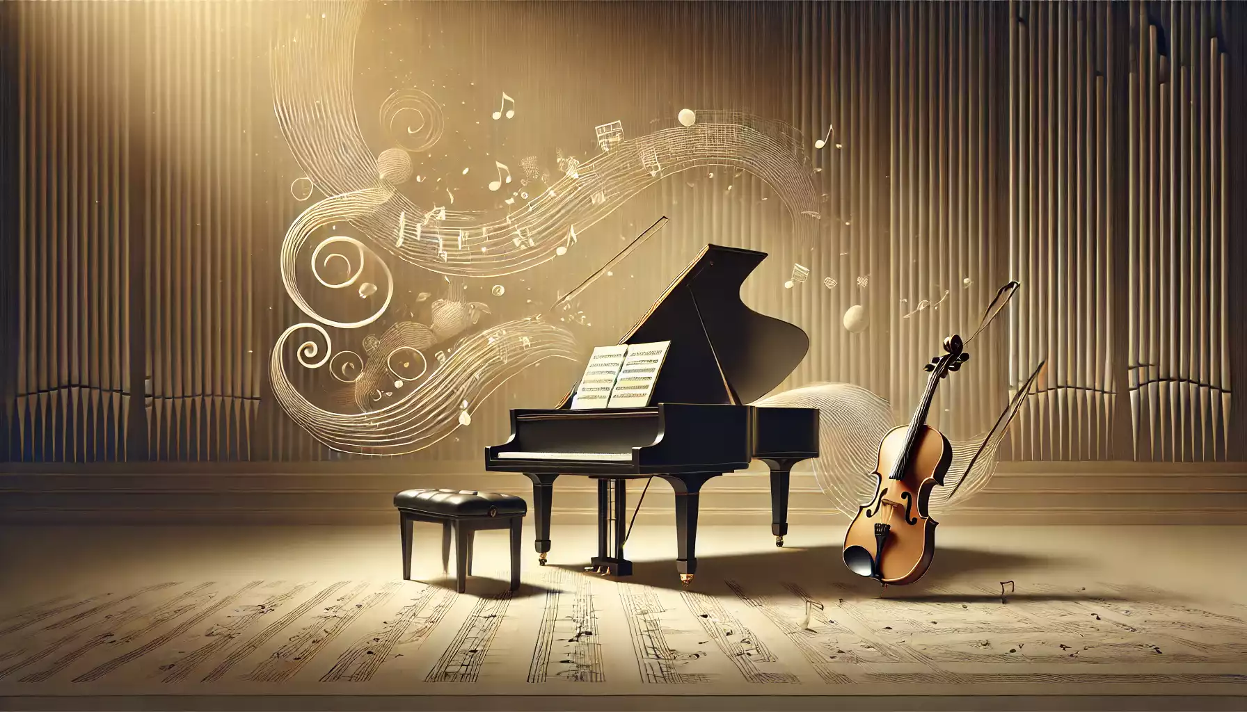 DALLE 2024-10-09 21.07.18 - A serene and elegant concert poster in landscape format for a classical music event. The design features a grand piano, violin, and sheet music arrang-min.webp